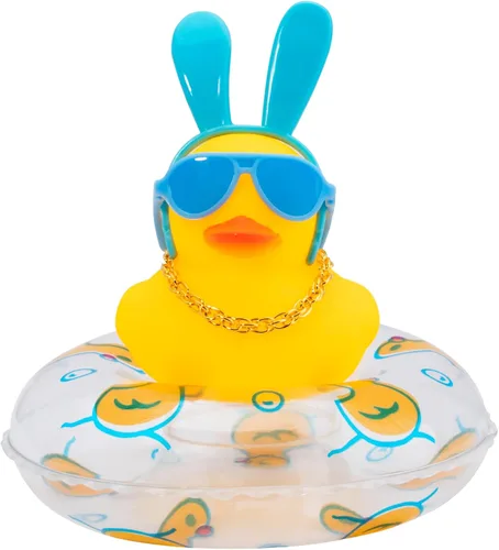 Miniatura 9 de wonuu Adornos de pato de goma para automóvil, decoración de tablero de automóvil con bonita diadema, anillo de natación, collar, gafas de sol