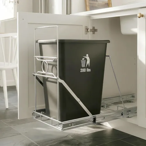 Organizador de basura extraíble para armario de basura de acero inoxidable para armario de cocina, estante de basura deslizante debajo del fregadero