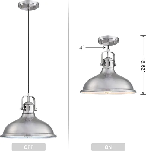 Miniatura 3 de Paquete de 2 lámparas LED de 12 pulgadas, 1 lámpara colgante industrial vintage, lámparas de araña de metal con acabado de níquel cepillado, lámpara
