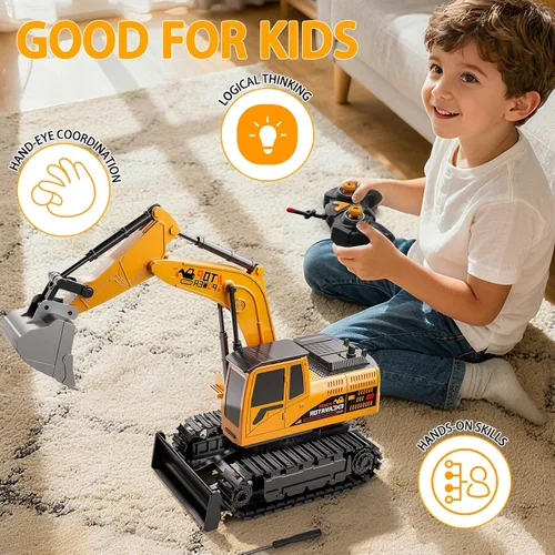 Miniatura 5 de Excavadora de control remoto para niños de 4 a 7 años, excavadora RC para niños, camiones de construcción de 27 MHz, vehículos de juguetes