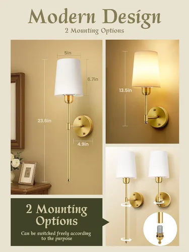 Miniatura 6 de Apliques de pared operados por batería juego de 2, lámparas de pared inalámbricas color bronce con bombillas magnéticas recargables y control
