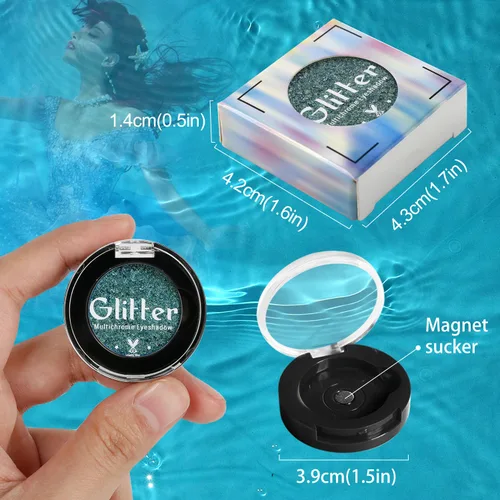 Miniatura 5 de Sombra de ojos verde azulado, paleta de sombras de ojos con purpurina multicromada altamente pigmentada con cambio de verde azulado a azul dorado