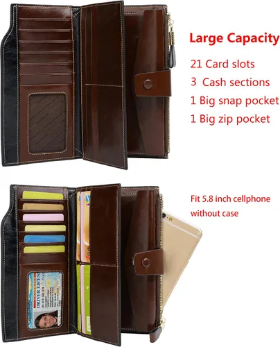 Miniatura 4 de YALUXE Cartera de piel auténtica para mujer con bloqueo RFID tarjetero múltiple con bolsillo para teléfono celular