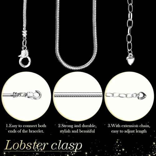 Miniatura 4 de Hicarer 27 Piezas Cadena de Pulsera con Dijes de Serpiente Cadena de Pulsera con Dijes Ajustable con Extensor en Forma de Corazón Cobre DIY