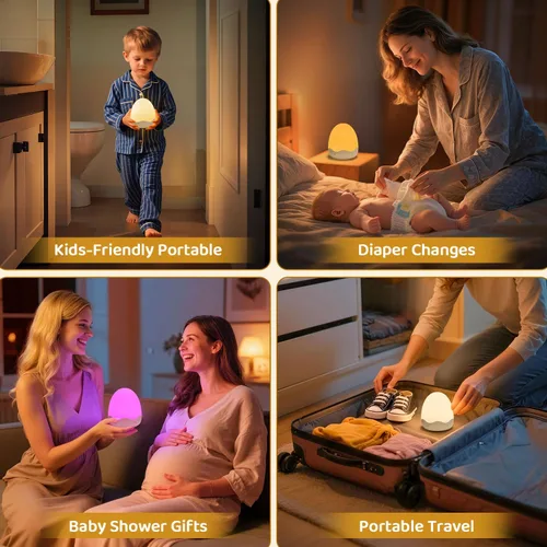 Miniatura 6 de Luz nocturna de bebé para niños, 10 niveles de brillo + 10 colores de luz de huevo para guardería, táctil + control remoto + luz nocturna de huevo