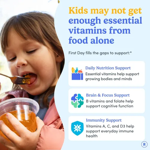 Miniatura 10 de First Day Gomitas multivitamínicas para niños de 4 años en adelante, fresa y naranja, vitaminas para niños, gomitas multivitamínicas A C D3 K2 B1 B2