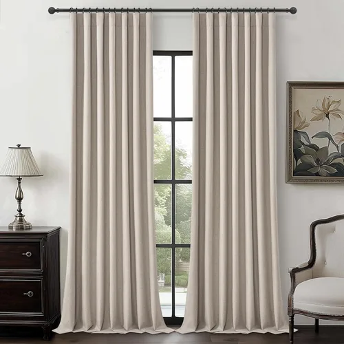 Miniatura 8 de Cortinas opacas extraanchas, 2 paneles para puertas corredizas de vidrio, moderna mezcla de lino plisado pesado, piso a techo, ventanas grandes, 70