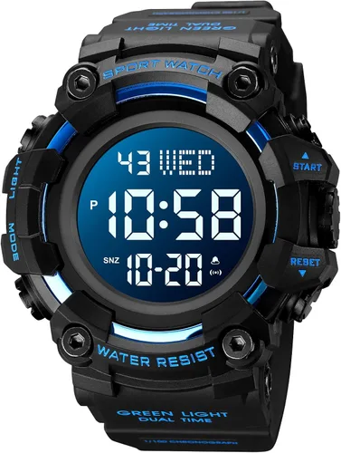 Miniatura 20 de FANMIS Reloj deportivo de cuarzo digital multifunción militar para hombre, impermeable, con alarma, LED, azul