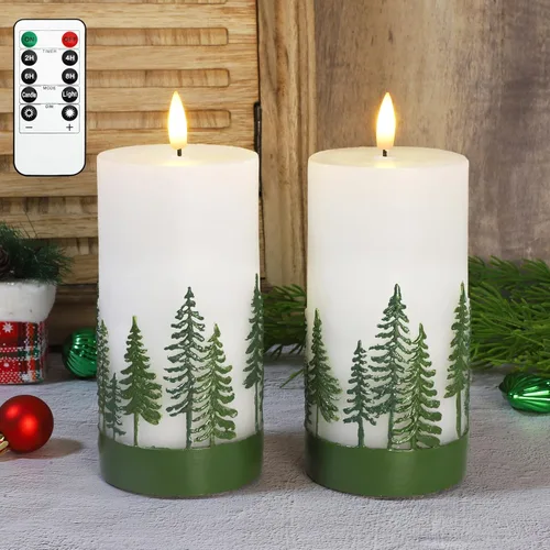 Miniatura 10 de Velas sin llama de Navidad de cristal con llama parpadeante, velas de cera real florales LED con control remoto - Juego de 4 para decoración