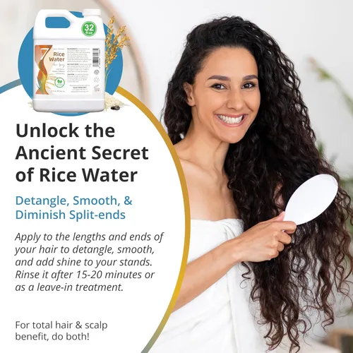 Miniatura 6 de Agua de arroz fermentada para el crecimiento del cabello, infundida con romero, biotina, cafeína, queratina vegana no grasa, espray naturalmente más