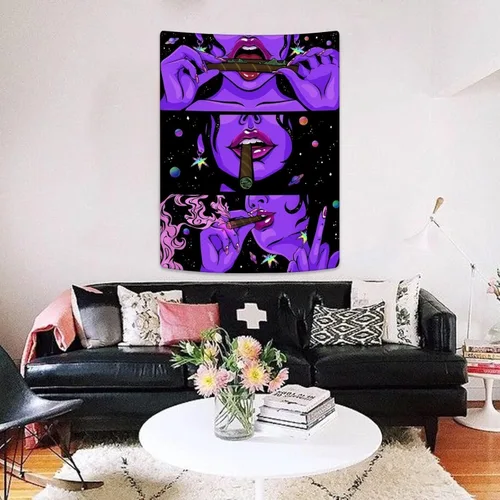 Miniatura 4 de Yeoiat Tapiz de flores cósmicas, tapiz de hongo, paisaje en pared, noche estrellada, arte botánico visionario, decoración para recámara