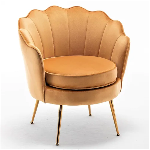 Miniatura 3 de Container Furniture Direct Silla de terciopelo con silueta festoneada y patas de metal dorado, pieza decorativa adecuada para espacios Rosa