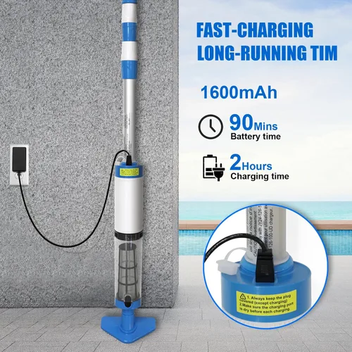 Miniatura 5 de Aspiradora de piscina de mano con poste telescópico, aspiradora recargable inalámbrica 3 en 1, más de 100 minutos de tiempo de funcionamiento
