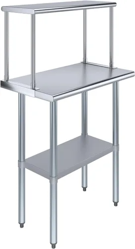 Miniatura 9 de Mesa de trabajo de acero inoxidable con estante ancho de un solo nivel Combo de mesa de preparación de cocina de metal y estantes