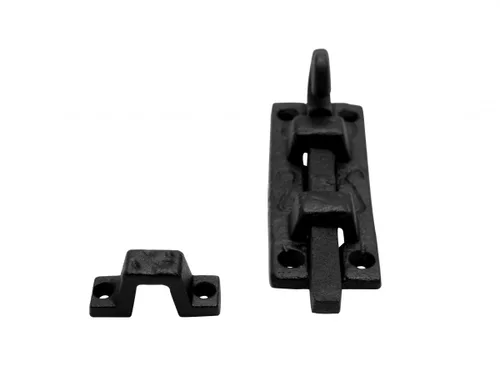 Miniatura 5 de Renovators Supply Manufacturing Pestillo de cerradura de puerta de 4 pulgadas. Pestillo de perno deslizante de hierro forjado negro con accesorios