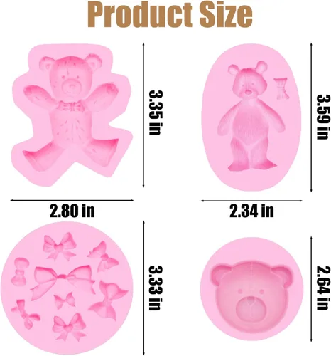 Miniatura 3 de Moldes de silicona de oso de chocolate, 4 piezas, moldes de silicona para osos de pasteles, moños para pasteles, decoración de pasteles, dulces