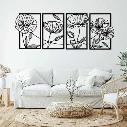 4 piezas de arte de pared de metal de 16.5 x 11.8 pulgadas, decoración de pared floral minimalista, decoración colgante de flores modernas para sala