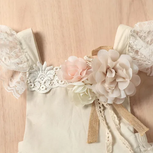 Miniatura 58 de Sasaerucure Traje de verano para bebé niña, sin mangas, mameluco de encaje tutú, mameluco de una pieza con volantes