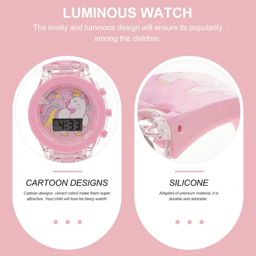 Miniatura 3 de TEHAUX Reloj para niños, reloj de unicornio de dibujos animados, reloj de silicona elegante y luminoso con pulsera para niña