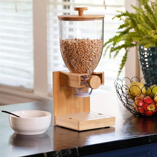 Miniatura 3 de Honey-Can-Do Dispensador de cereales de bambú con tapa hermética - Dispensador de alimentos secos para encimera para organización de cocina