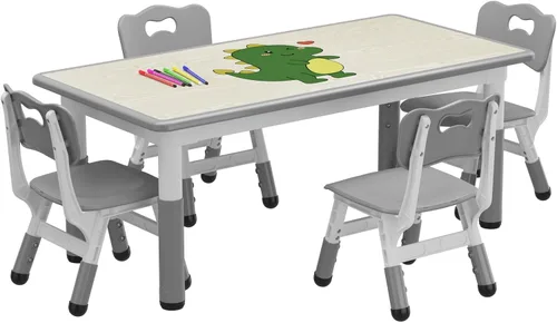 Juego de mesa y 4 sillas para niños, mesa y sillas ajustables en altura para niños de 2 a 10 años, escritorio con graffiti, patas antideslizantes,