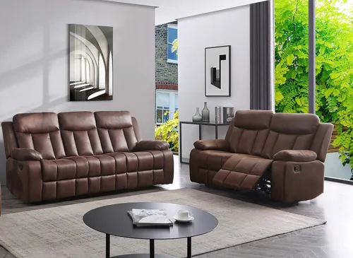 Betsy Furniture Juego de sillón reclinable de tela de microfibra en color marrón, sofá biplaza silla, almohada, respaldo y reposabrazos 8028 (juego