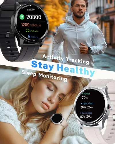 Miniatura 5 de TOOBUR Reloj inteligente para hombre y mujer con bisel de metal, responde hacer llamadas/frecuencia cardíaca/contador de pasos/rastreador