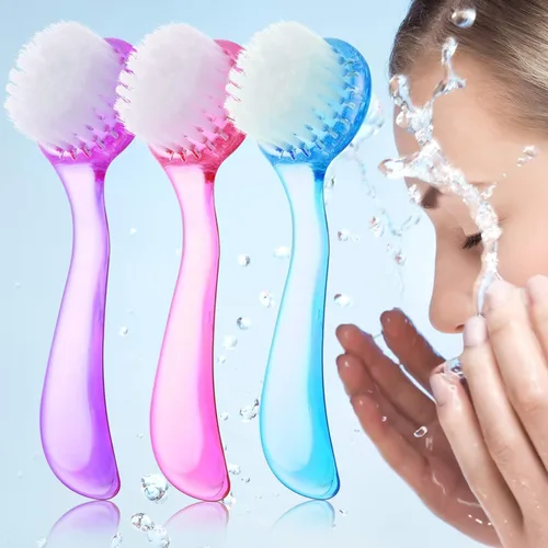 3 piezas de cepillo de limpieza facial con mango acrílico, exfoliante facial de cerdas suaves, cepillo limpiador exfoliante facial para el cuidado
