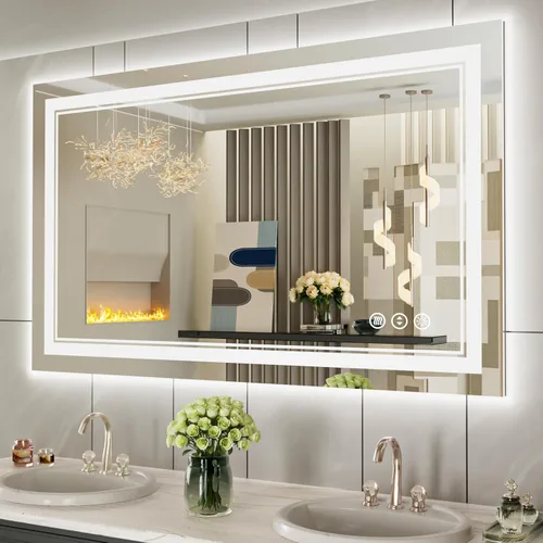 Miniatura 48 de Espejo de baño LED de 72 x 36 pulgadas, retroiluminado y frontal iluminado, espejo de tocador grande iluminado con luces, antiniebla, regulable