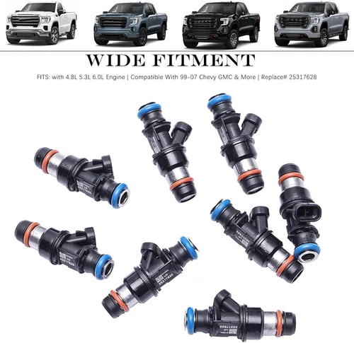 Miniatura 2 de 8 inyectores de combustible Motor de 4.8L 5.3L 6.0L Compatible con 99-07 más Reemplazar # 25317628