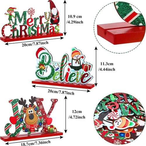 Miniatura 6 de Blulu 3 piezas de decoración de Navidad para centros de mesa de interior para mesas, letreros de madera de granja, centros de mesa de Navidad