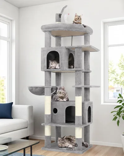 Miniatura 9 de Globlazer - Torre grande para gatos, árbol alto para gatos de interior, torre de escalada para gatos adultos grandes con 2 cuevas espaciosas