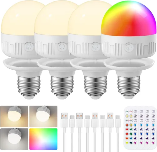 Miniatura 16 de SCOPOW Bombilla recargable con control remoto – 8W 600LM E26 bombillas recargables regulables temporizador de control y 3 temperaturas de color + 15