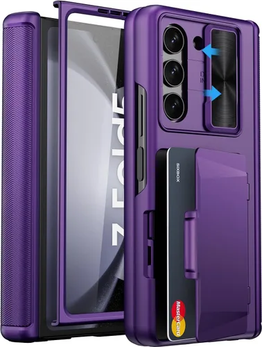 Miniatura 12 de Funda para Samsung Galaxy Z Fold 5 con tarjetero y cubierta para cámara deslizante, protector de pantalla integrado y protección de bisagra, funda