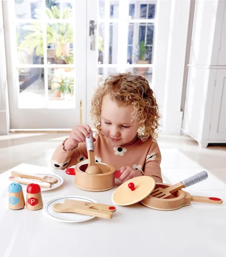 Miniatura 2 de Hape Cook & Serve Set Juego de cocina de madera de 13 piezas con accesorios Multicolor