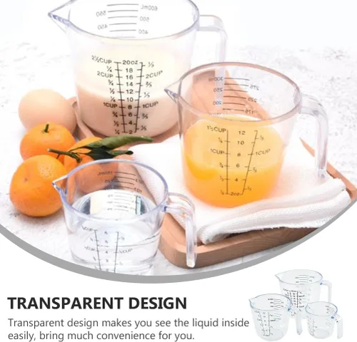 Miniatura 7 de HEMOTON Juego de 3 tazas medidoras de plástico, transparente, de grado alimenticio fuerte, copa de vino líquida pesada para cocina, hornear