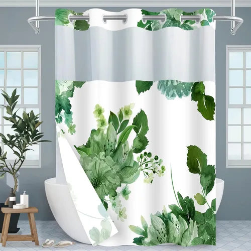 Miniatura 20 de Juego de cortina de ducha y forro sin gancho, cortinas de ducha florales negras para baño, juegos de cortinas de baño de hotel moderno con forro a