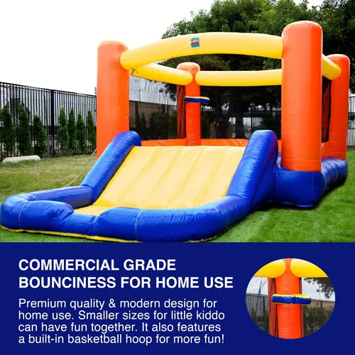 Miniatura 5 de JumpOrange Tobogán acuático naranja pequeño con piscina para niños pequeños y niños pequeños (con soplador), salto y tobogán, aro de baloncesto