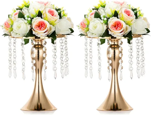 Miniatura 19 de 2 piezas de 54 cm de alto soporte de flores de cristal para boda, camino de flores de plomo, soportes de flores centrales de metal para mesas