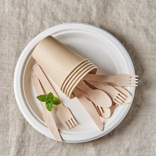 Miniatura 6 de JALUXING Juego de cubiertos de madera 100% compostables, 300 utensilios combinados, cubiertos de madera desechables, ecológicos, cubiertos de fiesta
