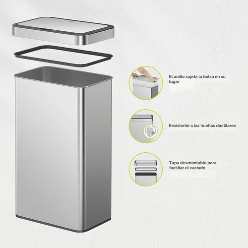 Miniatura 7 de EKO Nova - Basurero con sensor de 21 galones/80 litros de acero inoxidable, rectangular, sin contacto, con sensor de movimiento, color metálico mate