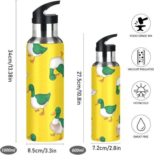 Miniatura 2 de BPA-Free Sport Water Bottle Insulated 32 Oz, Insulated Stainless Steel Water Bottle with Straw for Gym Outdoor Travel School, Green White Ducks
