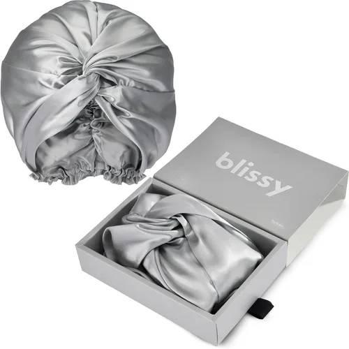 Miniatura 9 de BLISSY Gorro de seda para dormir para cabello largo y rizado, 100% seda de morera pura 22 momme 6a fibras de alta calidad