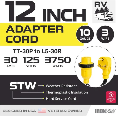 Miniatura 2 de Iron Forge Cable Cable de RV, generador y cable de alimentación adaptador eléctrico para RV, enchufe de bloqueo TT-30P a L5-30R, adaptador