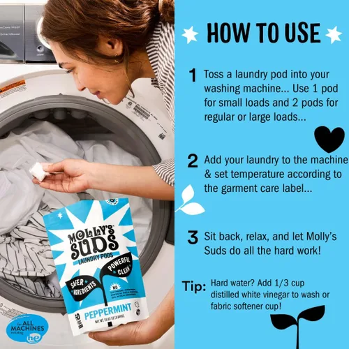 Miniatura 5 de Molly's Suds Cápsulas de detergente para ropa Detergente limpio para pieles sensibles Ultra concentrado y combate las manchas Menta - 60