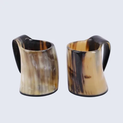 Miniatura 2 de Handicrafts Home Juego de 2 tazas de cuerno vikingo vikingo, taza de cerveza de cuerno de buey natural real con asa, hecha a mano, medieval, cuerno