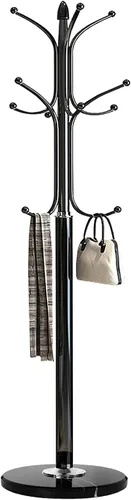 Kertnic Perchero independiente, árbol de pasillo de metal resistente con 12 ganchos, perchero estable de 70 pulgadas de alto con base de mármol Negro