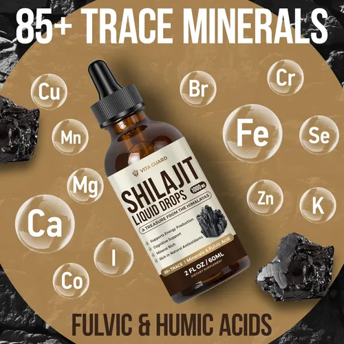 Miniatura 4 de Gotas líquidas Shilajit del Himalaya, 1000 mg de energía e inmunidad con más de 85 oligoelementos y ácido fúlvico, suplemento de fuerza, vitalidad