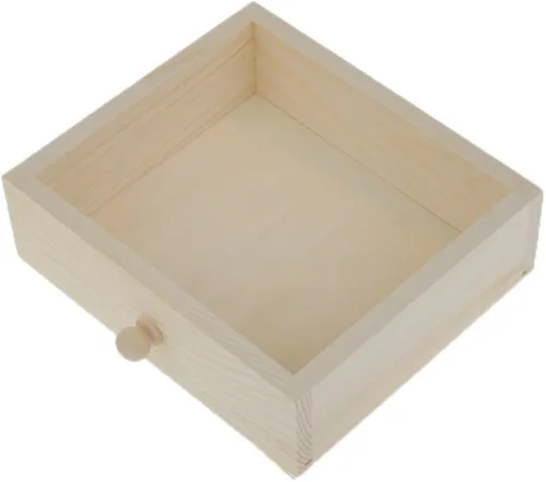 Miniatura 4 de dovewill Natural Unfinished Caja de joyas de madera pequeños 2cajones Pecho Caso vidrio Espejo