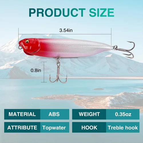 Miniatura 3 de FLISSA Juego de 5 señuelos de pesca de agua superior, señuelos de pesca de lubina para agua dulce y salada, señuelo duro realista, señuelo de pesca
